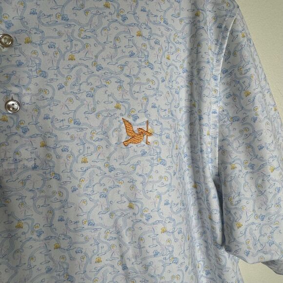 Peter Millar Polo Shirt Mens Large Blue Floral Print Summer Comfort Golf Stretch - Picture 5 of 10